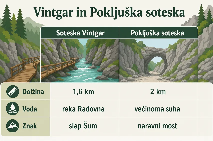 Primerjava soteske Vintgar in Pokljuške soteske